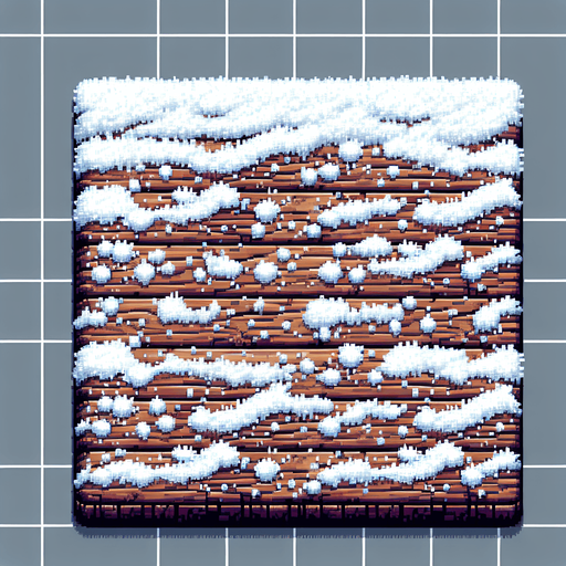 pixel art of a wooden board covered in snow.
Single Game Texture. In-Game asset. 2d. Blank background. High contrast. No shadows.