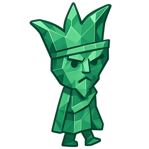 a king made out of emerald. No background. Transparent background. Blank background. No shadows. 2d. In-Game asset. flat