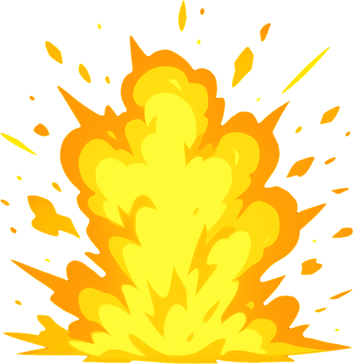 yellow bright fire explosion.
In-Game asset.  2d.  High contrast.  No shadows