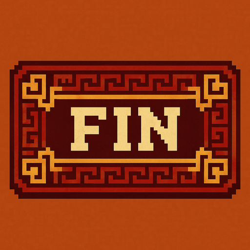 Hazme un boton pixelar azteca, que diga  Fin.
In-Game asset.  2d.  High contrast.  No shadows