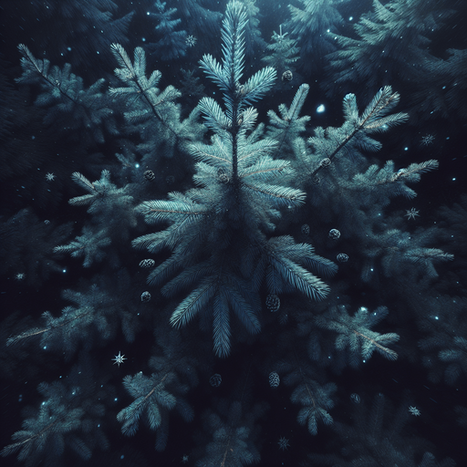 Photorealistic pine tree in night light, top view