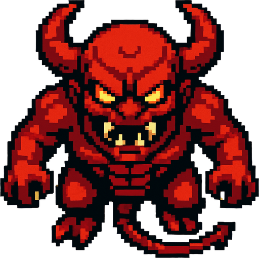 Un enemigo jefe nivel avanzado visto desde arriba, pixel cartoon..
In-Game asset.  2d.  High contrast.  No shadows