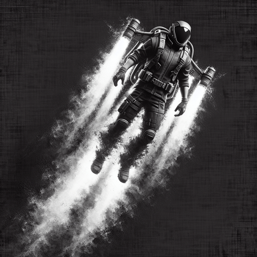 person with jet pack going straight
Single Game Texture.  In-Game asset.  Blank background.  High contrast