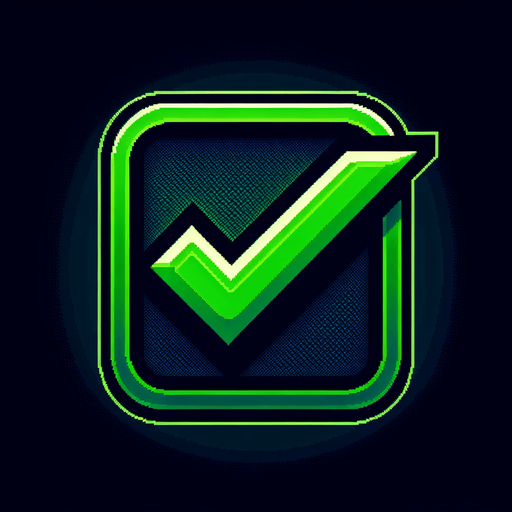 A green check mark on a dark background.
Single Game Texture. In-Game asset. 2d. Blank background. High contrast. No shadows.