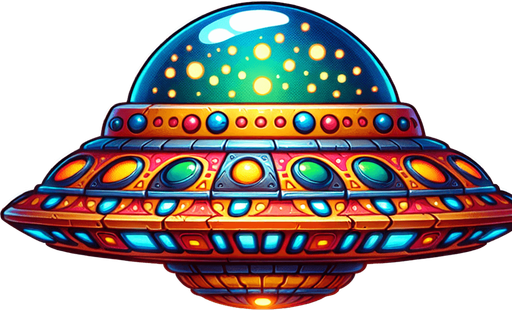 An Ufo.
Single Game Texture. In-Game asset. 2d. Blank background. High contrast. No shadows.