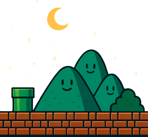 Mario background night.
In-Game asset.  2d.  High contrast.  No shadows