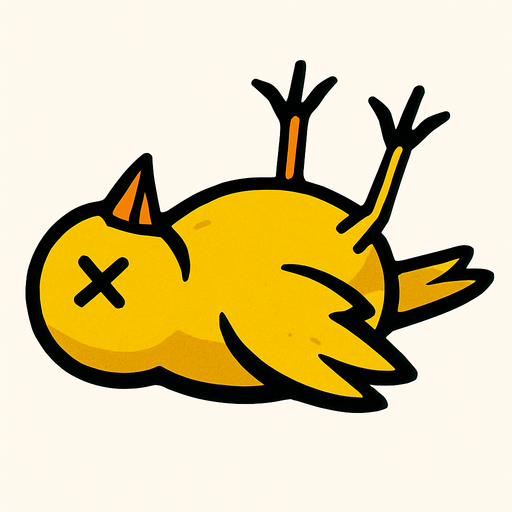 dead yellow bird.
In-Game asset.  2d.  High contrast.  No shadows
