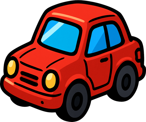 A red toy car.
In-Game asset.  2d.  High contrast.  No shadows