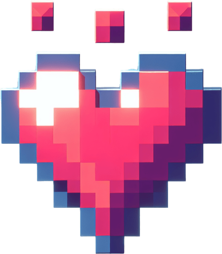 8-bit heart. in game asset. Single Game Texture. In-Game asset. 2d. Blank background. High contrast. No shadows.