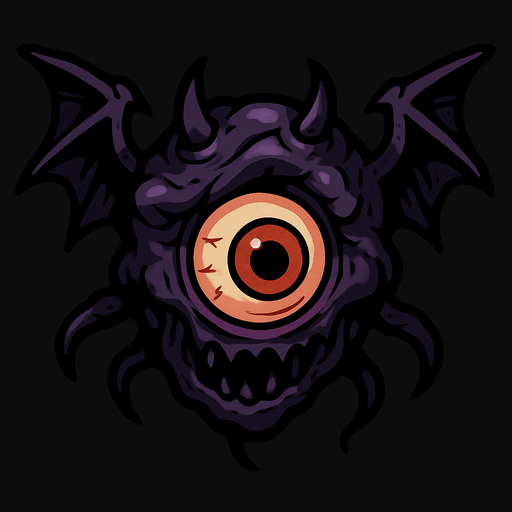 2d mysterious and scary flying eye character's head.
In-Game asset.  2d.  High contrast.  No shadows