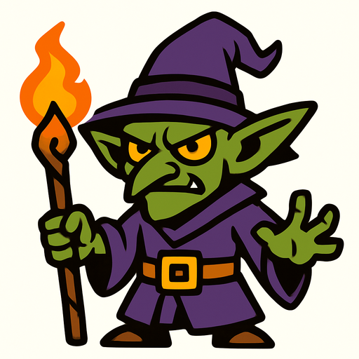 büyücü goblin.
In-Game asset.  2d.  High contrast.  No shadows