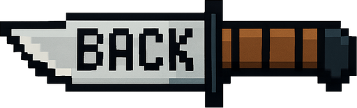 un cuchillo hecho con pixeles que tenga escrito back.
In-Game asset.  2d.  High contrast.  No shadows