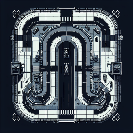Race track top view.
Single Game Texture. In-Game asset. 2d. Blank background. High contrast. No shadows.