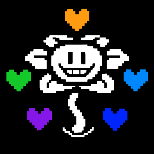 Flowey Undertale but with 6 souls (Orange,Green,Yellow,blue,Purple, Light Blue).
In-Game asset.  2d.  High contrast.  No shadows