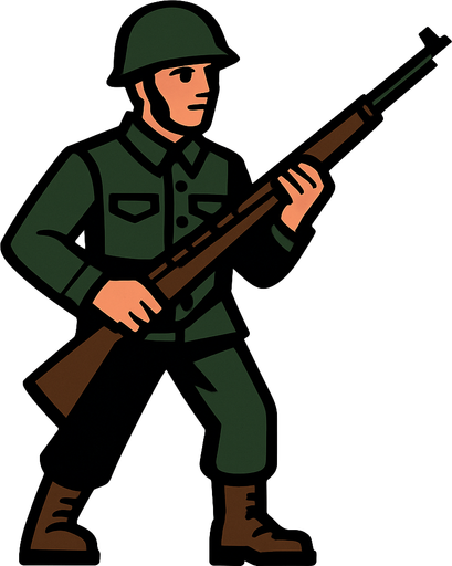 Let's change the color of soldier uniform darker and add rifle in his hand.
In-Game asset.  2d.  High contrast.  No shadows