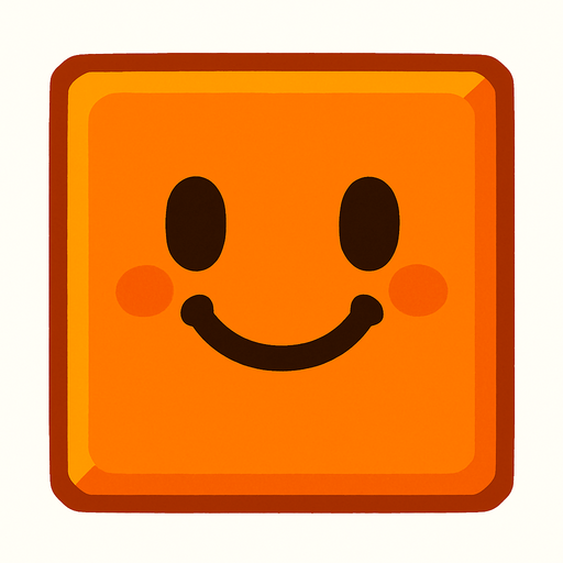Happy orange block.
In-Game asset.  2d.  High contrast.  No shadows