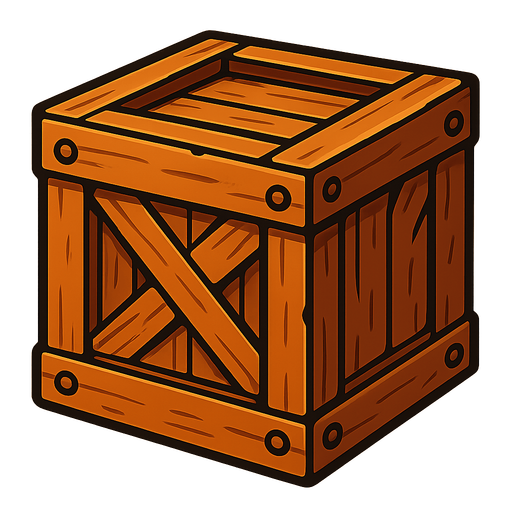 Box wooden.
In-Game asset.  2d.  High contrast.  No shadows