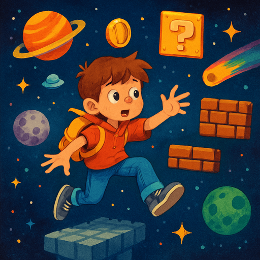 Oyun evreninde gezinen bir çocuk uzayda