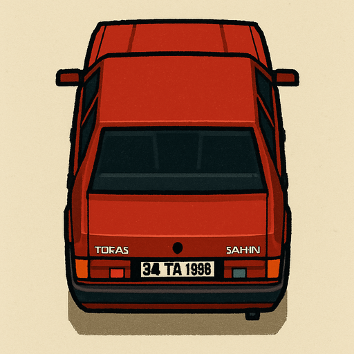 Tofaş Şahin, seen from behind

Top-down, gta2, Single Game Texture. In-Game asset. 2d. Blank background. High contrast. No shadows.isometric