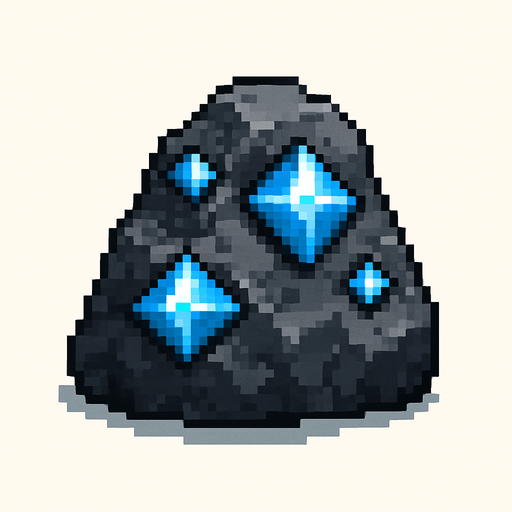 roca gris oscuro con diamantes.
In-Game asset.  2d.  High contrast.  No shadows. pixelart