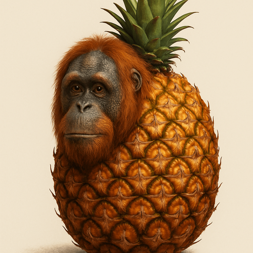 Haz a un orangután con cuerpo de piña, Ultra Realista.
In-Game asset.  2d.  High contrast.  No shadows. Ultra Realista