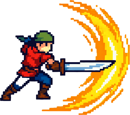 pixel art, swordsman attack, send shockwaves.
In-Game asset.  2d.  High contrast.  No shadows