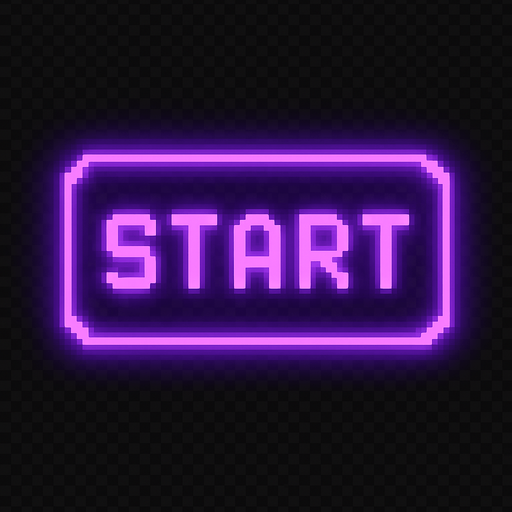 A single rectangular pixel art button labeled “Start” in a purple neon tone, designed for a lo-fi rhythm-based pixel art game. The button has soft glowing edges, a subtle pixel shadow, and a clean 1-bit pixel font. The overall mood is cozy and dreamy, matching a neon-lit DJ studio aesthetic. The background should be transparent..
In-Game asset.  2d.  High contrast.  No shadows