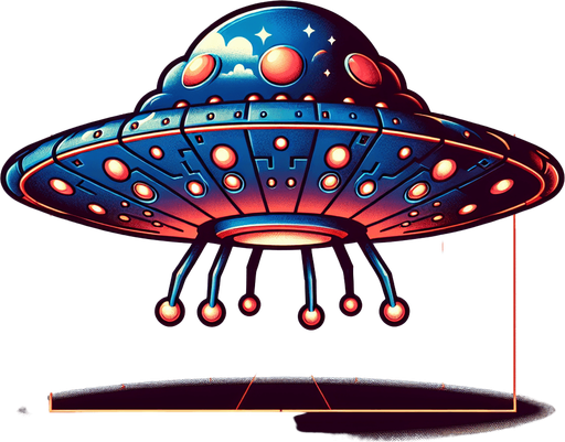 A UFO.
Single Game Texture. In-Game asset. 2d. Blank background. High contrast. No shadows.