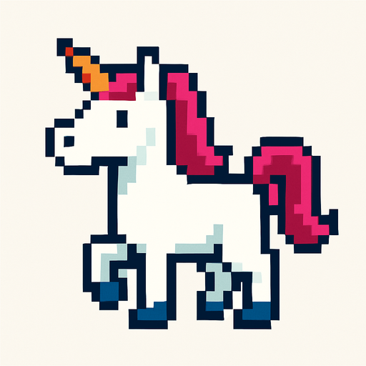 Unicorn pixel.
In-Game asset.  2d.  High contrast.  No shadows