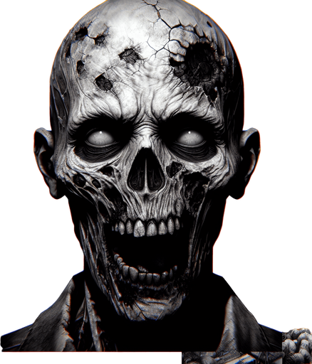 Zombie.
Single Game Texture. In-Game asset. 2d. Blank background. High contrast. No shadows.