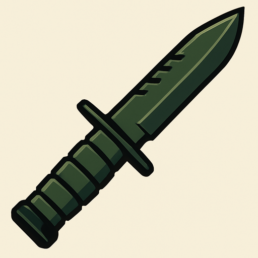 military knife.
In-Game asset.  2d.  High contrast.  No shadows. miltary knife