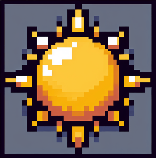sun pixelart
Single Game Texture. In-Game asset. 2d. Blank background. High contrast. No shadows.