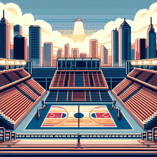 pixel art basketball arena seen from the floor.
Single Game Texture. In-Game asset. 2d. Blank background. High contrast. No shadows.