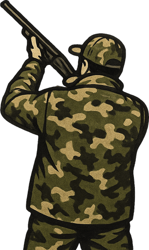 kamuflaj giymiş avcı ayakta yukarıya ateş ediyor .gerçek fotoğraf..
In-Game asset.  2d.  High contrast.  No shadows sırtı bize dönük olsun