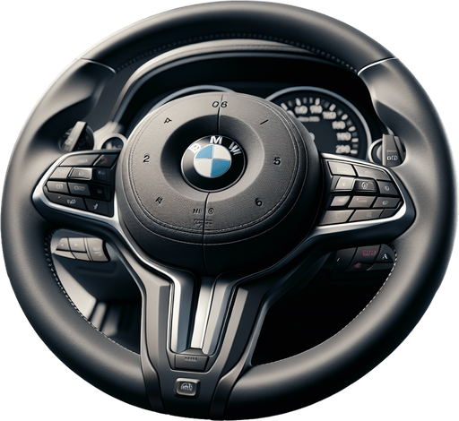 Photorealistic bmw steeringWheel from front view.