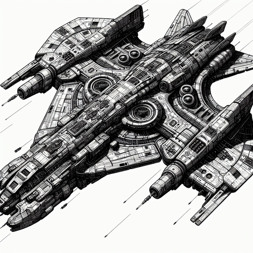 Spaceship.
Single Game Texture.  In-Game asset.  2d.  Blank background.  High contrast.  No shadows
