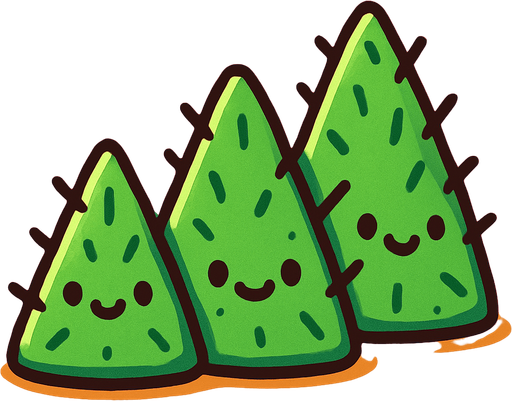 tatlı üçgen engeller kaktüs gibi.
In-Game asset.  2d.  High contrast.  No shadows