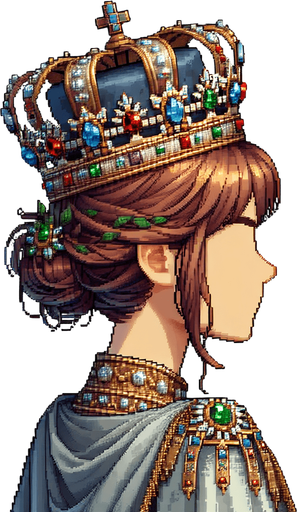 Queen with crown.
Single Game Texture.  In-Game asset.  2d.  Blank background.  No shadows