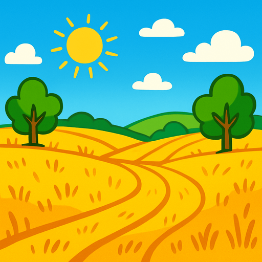 Un campo soleado.
In-Game asset.  2d.  High contrast.  No shadows. Cartoon