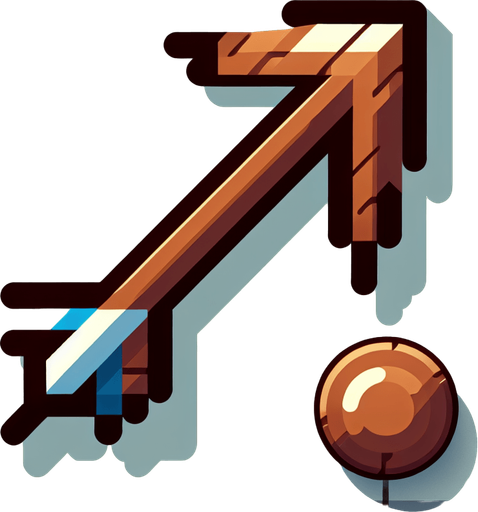 A simple arrow made of wood with iron head in bright colour. Single Game Texture. In-Game asset. 2d. Blank background. High contrast. No shadows..
Single Game Texture. In-Game asset. 2d. Blank background. High contrast. No shadows.