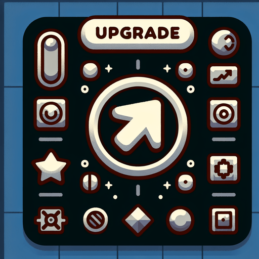 upgrade button.
Single Game Texture. In-Game asset. 2d. Blank background. High contrast. No shadows.