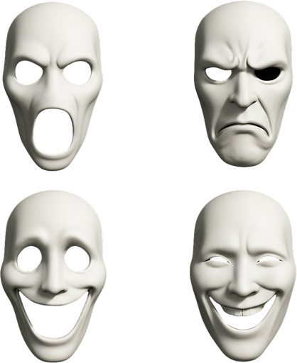3D Slenderman scary and funny face meme. different faces look. face only.
In-Game asset.  High contrast.  No shadows. 3D