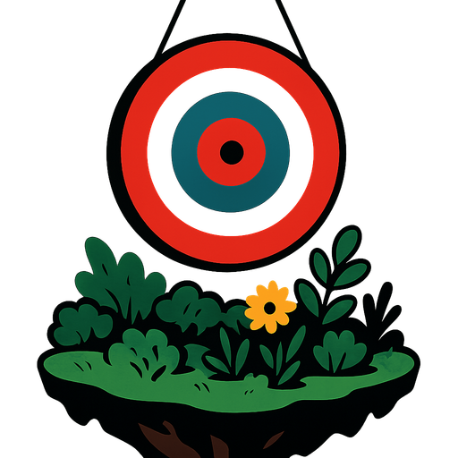 A giant target hanging on a floating garden..
High contrast.  No shadows