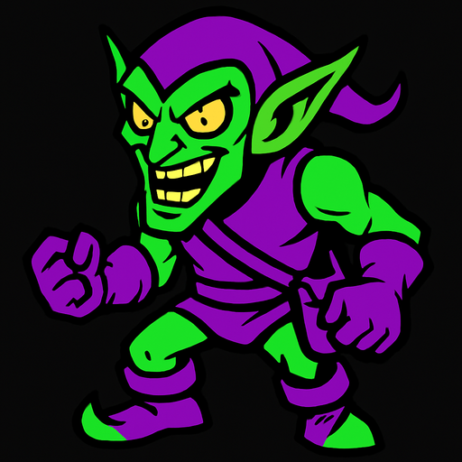green goblin.
In-Game asset.  2d.  High contrast.  No shadows