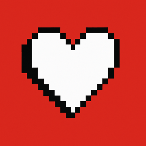 un corazon de color blanco con bordes negros, el mismo que lanza Jevil en deltarune capitulo 1, el corazon es pixeleado 16x16 (el fondo de la imagen sea roja).
In-Game asset.  2d.  High contrast.  No shadows