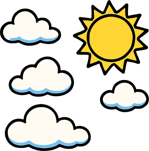 Un fondo todo celeste con nubes y un sol.
In-Game asset.  2d.  High contrast.  No shadows