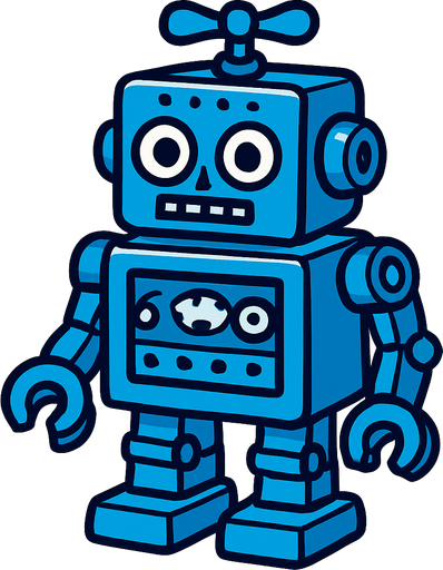 A blue robot toy.
In-Game asset.  2d.  High contrast.  No shadows