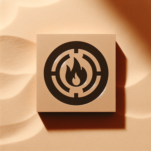 Minimal Ui icon of target sign on a fire icon..
sand background