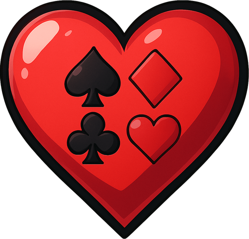 Add an icon of the four card suits in the center of the heart. Anime style.