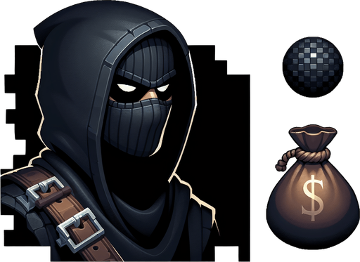 Robber.
Single Game Texture. In-Game asset. 2d. Blank background. High contrast. No shadows.